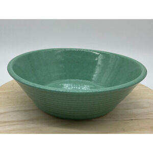 Vintage Teal Ringed Speckled Pottery Mixing Bowl RARE 10" x 4" J-SO USA
